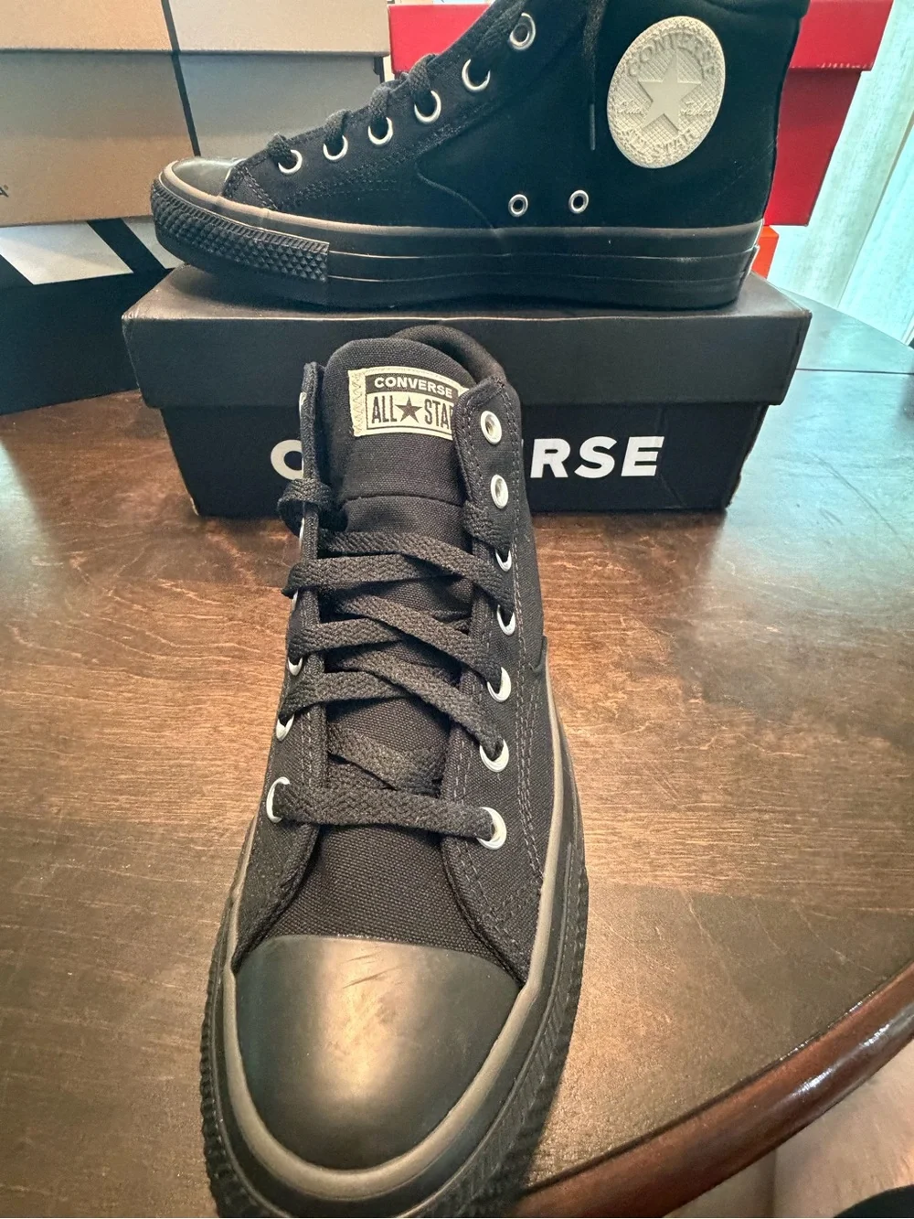 Converse Black Mid-Top Sneakers with White Ankle Patch - Picture 2 of 7